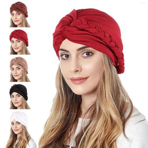 Ball Caps Vrouwen Tulband Katoen Top Knoop Bloem Decor Headwrap Moslim Dames Haar Cover Beanie Hoofd Dragen Effen Kleur India Hoed accessoires