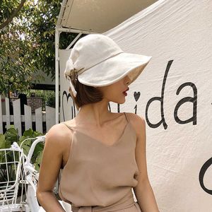 Gorras de béisbol para mujer, gorra ecuestre de ala ancha, sombreros para el sol de playa al aire libre de verano, lazo femenino con cordones, gorra de béisbol, sombrero de Panamá plegable, gorro para niña J230227