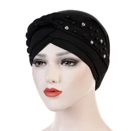 Ball Caps Womens grote elastische effen kleur comfortabele platte hoed Single Stud Bead Strip theekopje hoofdband
