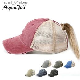 Casquettes de baseball Femmes d'été queue de cheval Baseball C coton Denim Patch travail maille cassé Sunhat Sports de plein air Vintage Snack Golf Baseball HatC24319