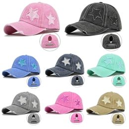 Casquettes de baseball pour femmes en coton lavé Casquette de baseball Glitter Star Broderie Vintage Distressed Messy High Bun Ponytail Hole Trucker Hat 230628