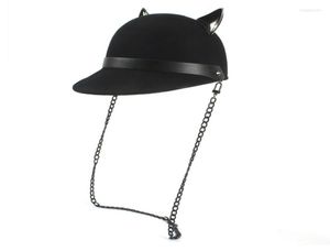 Ball Caps laine Black Women Baseball Hat avec chaîne punk Lady Devil Horns mignon de chat auditif joueur.
