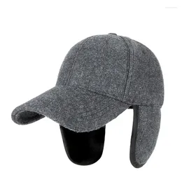 Casquettes de baseball Chapeau d'hiver en laine avec oreillettes à bord Casquette de baseball en fausse fourrure pour hommes Bonnets de randonnée en neige de ski par temps froid