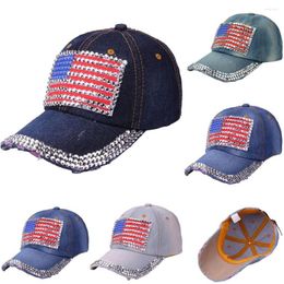 Ball Caps World Baseball 2022 Women American Flag Rhinestone Jeans Denim Bling Hat Cap