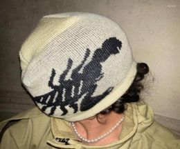 Casquettes de balle Y2K Scorpion foncé motif gothique décontracté en plein air hiver laine acrylique tricoté chapeau femmes bonnet chaud hommes Grunge Hip Hop2271101