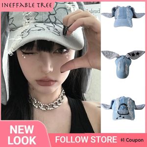 Ball Caps Y2K Sweetheart Girl Star KPOP Dance Party Cowboy Bunny Cap Lang Konijn Oor Baseball Hoeden voor Dames Heren Accessoires Gorra Hombre 231025