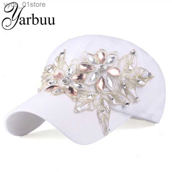 Gorras de bola YAUU Marca Béisbol C con Rhinestone mujeres sombrero casual snback para flor nueva moda sólido verano sol la sombreros al por mayor L240314