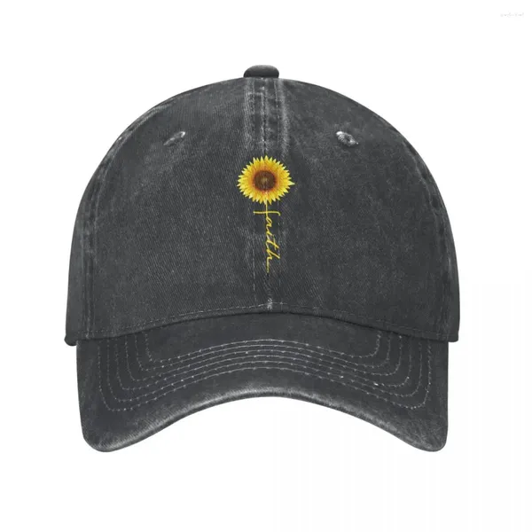 Gorras de bola Fe amarilla Girasol Cita cristiana Gorra de verano Sombreros para niño niña Béisbol Vintage Jesús Dios Lavado Denim