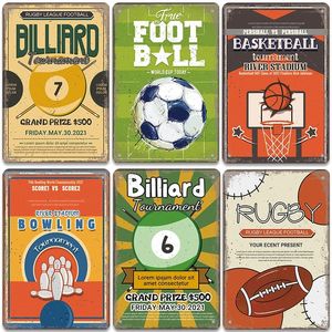 Ball Game Affiche Vintage Metal Painting Plaque Billard Bowling Rugby Football Metal Metal Signs décor mural pour gymnase Garage Bar Pub 20CMX30CM WOO