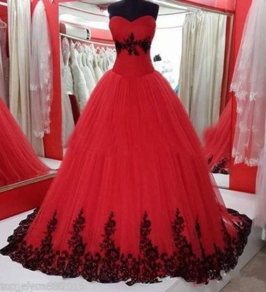 Vestido de fiesta Vestidos de novia góticos en negro y rojo Apliques de encaje con forma de corazón Vestidos de novia coloridos de los años 60 con cordones de color no blancos 6933658