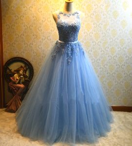 Baljurk Blauw Quinceanera Jurken 2020 Tule Applicaties Sweet 16 Lange Party Prom Gown Vestidos De 15 Anos199b