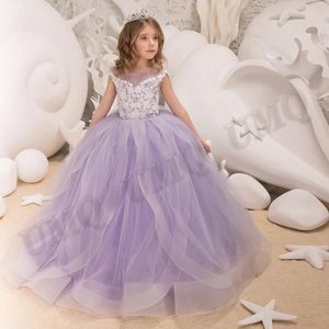 Robe de bal Corset robe de fille de fleur ivoire dentelle adolescent enfant en bas âge anniversaire robes de fête de mariage défilé de mode première Communion