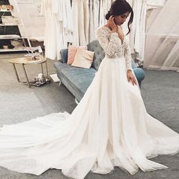 Kogel jurk achttree v nek lange mouwen kanten trouwjurken prinses bruid jurken vestido de noiva 2021 applices bruidsjurk s estido