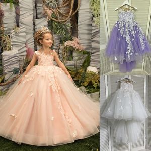 Robe de bal à fleurs pour filles, avec des Appliques de mariage, robe de concours pour enfants, fête d'anniversaire, robes de noël