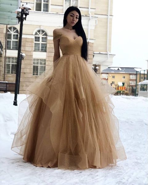 Robe De Bal Or Tulle Nouvelles Robes De Bal Longues Pas Cher 2019 Nouvelles Robes De Soirée Élégantes Robes De Cocktail Robes De Quinceanera