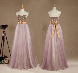 Robe de bal robe de demoiselle d'honneur en tulle violet clair une ligne chérie or paillettes sans bretelles longue robe de bal gonflée robe de soirée