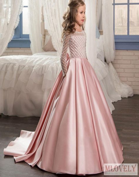 Robe de bal à manches longues en dentelle pour enfants, robe de concours de fleurs pour filles âgées de 511 ans3425452