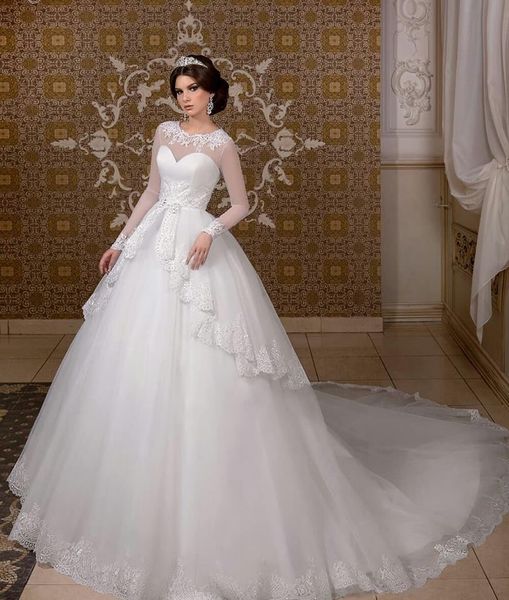 Robe de bal à manches longues blanc Organza grande taille robes de mariée princesse robes de mariée robes de noiva 2019 robes Zuhair Murad