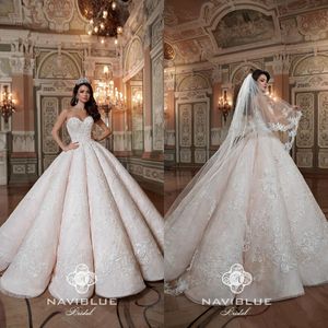 Baljurk Naviblue-jurken Sweetheart Kant Applicaties Trouwjurk Arabisch Sweep/Brush train Grote maten Bruidsjurken Vestidos s