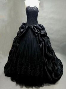 Robe de bal princesse gothique robes de mariée noire chérie appliques perlées taffetas robe nuptiale robe de mariee manche longue3151258