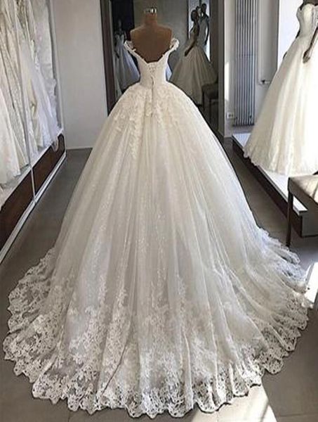 Vestidos de novia de princesa de vestidos de pelota encaje aplicado fuera del hombro lentejuelas brillantes corsé de los vestidos de novia hermosos lujo4291274