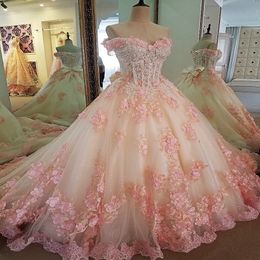 Robe de bal robes de mariée princesse coeur de sweatheart avec robes nuptiales à fleurs 3D