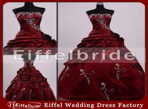 Baljurk prom jurk borduurwerk tafta bordeaux bureaus quinceanera jurken klassieke gezwollen donker rood formele feestjurken hoge kwaliteit custom3594918