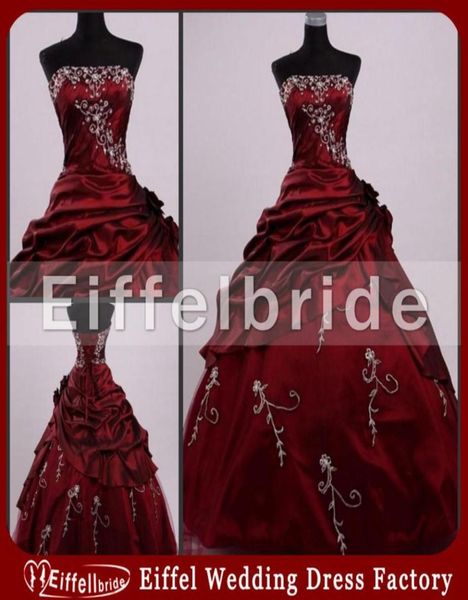 Robe de bal robe de bal broderie taffetas borgogne quinceanera robes classiques robes de fête en forme rouge foncées de haute qualité 4189610