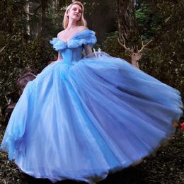 Baljurk prom -jurken 2023 luxe Assepoester jurk blauwe dop mouw quinceanera formele feestjurk evenign jurken robe de soriee 299r