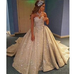 Kogel jurk sprankelend trouwjurken lieverd kralen kanten appliqued bruidsjurken mouwloze plus size vestido custom made s s