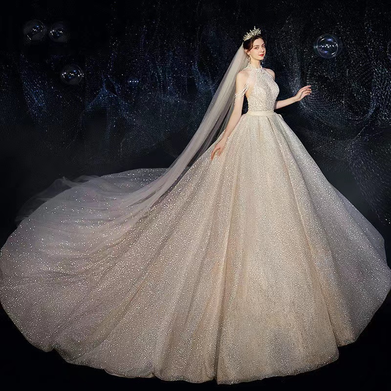Suknia balowa sukienki ślubne Skromne długie frędzle rękawowe sukienki ślubne Sheer Jewel Neck Lase Appliqued Kryształowe cekiny o wielkości szacie de mariee niestandardowe wykonane