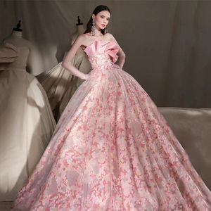 Robes de mariée robe de bal sexy voir à travers le bouton dos longues appliques roses nouveau luxe vintage dentelle Vestios De Novia robe de mariée