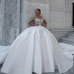 Robes De mariée robe De bal pure bijou cou 3D Floral appliqué perlé manches longues Robes De mariée sur mesure Robes De Mari￩e