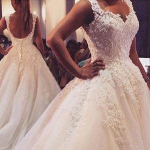 Robes de bal bretelles spaghetti blanc ivoire tulle robes de mariée 2020 chaud avec perles robe de mariée dos nu mariage client fait taille