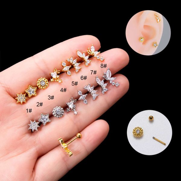 Boule Helix vis Barbell boucle d'oreille goujons chirurgicaux en acier inoxydable boucle d'oreille boucles d'oreilles en acier inoxydable cubique Zircon étoile papillon oreille os Stud Piercing Bijoux de corps Bijoux