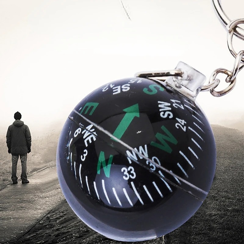 Ball sleutelhanger vloeistof gevulde kompas mini zakgrootte lichtgewicht knop vorm directionele magnetische navigator