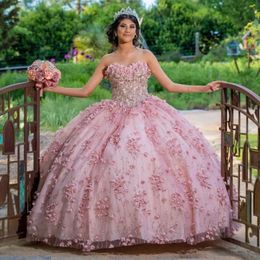 Ball Light Pink Shiny Quinceanera -jurken met Cape16 Party Sparkly Lace Appliques Cinderella 16 Princess Gown Vestidos 15