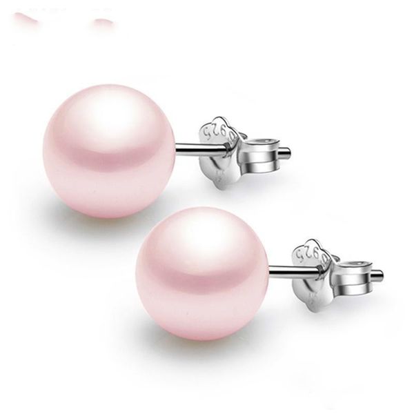 Pendientes de tuerca con perlas de bola de 6mm/8mm, pendientes de plata de ley 925, joyería para mujer, chica, fiesta, moda, blanco, rosa, VICHOK