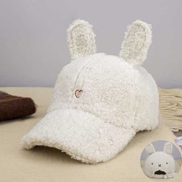 Boule oreilles de lapin automne hiver Baseball femmes laine d'agneau chapeaux Version casquette de marée en peluche fille Teddy cachemire casquette chaude