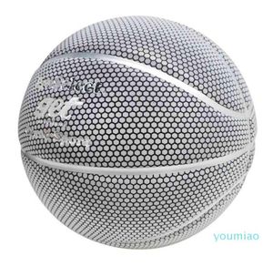 Pelota de Baloncesto reflectante para hombre, regalo para exteriores, tamaño 7, panal de abeja plateado, PU, juego de Baloncesto6028455