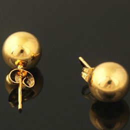 Orecchini a sfera in oro giallo 18 carati con orecchini perforati per ragazza da donna, rotondi, lisci, semplici, regalo293q