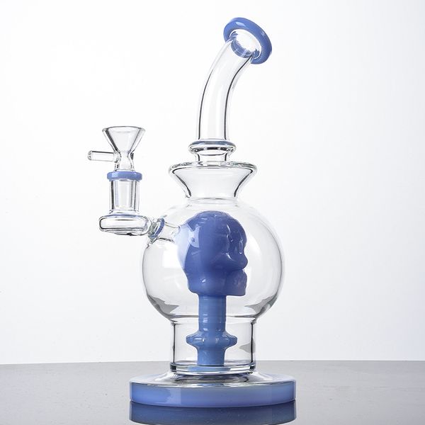 Narguilé de style boule Bongs en verre uniques Crâne Pomme de douche Perc Dab Plate-forme pétrolière Tuyaux d'eau capiteux avec bol WP2281