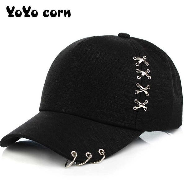 Balle YOYOCORN Punk Gorras os Masculino Feminino Beisbol Hip Hop casquettes unisexe créatif Piercing anneau casquette de Baseball 1206