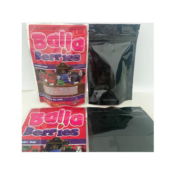 Balla Berries Foil Bag Feuille d'aluminium laminé Mylar Smell Proof Stand Up Pouch Emballage de qualité alimentaire Balla Berries Zip Lock Plastic Bag