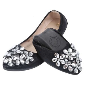Ballerina bruiloft opvouwbare Rhinestone Ballet Kunwfnix Dames Flats Sparkly Comfort Slip op platte schoenen 770 1