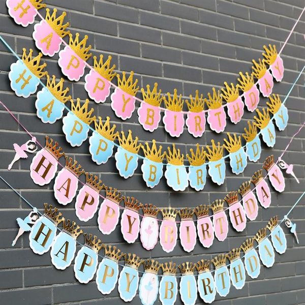 Ballet Danseur Papier Couronne Joyeux Anniversaire Bannière Décorations De Fête Enfants Garland Garçon Fille Enfant Bruant Adulte Faveurs Fournitures E210Y