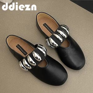 Ballet Decoratie 514 Metal Women Shoes Flats Dames Glippen op Mary Janes Rround Toe Vrouw Party Black Dia's 240223 569