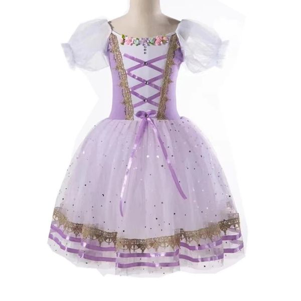 Robe de ballet pour enfants Giselle Concours professionnel Dance Lilac Jupe gonflée Long Robe Costume de ballet adulte 240329