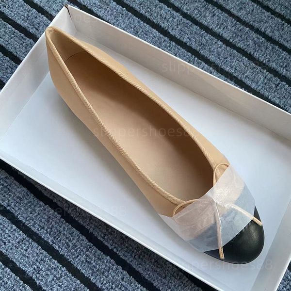 Balle plate ballet plates concepteurs chaussures ballerines de fronde pompe femme femme talons plats talons softs soft cuir cap en cuir orteil beige noire matelas matelas pondeuse chaussures de ballerine