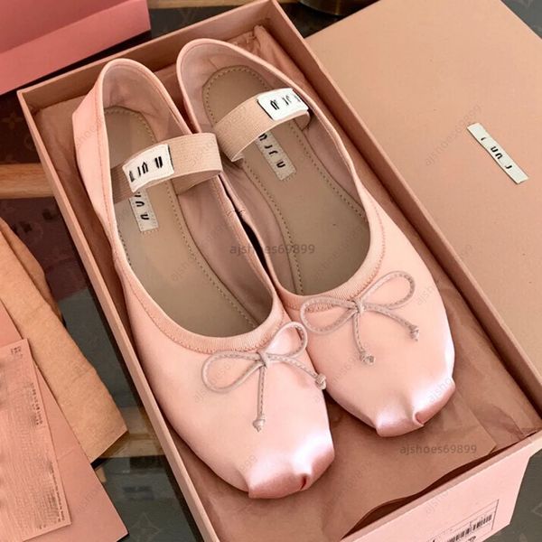 Ballet flat miui miui Paris Diseñador de ballet Zapatos de baile profesionales Bailarinas de satén mm Plataforma Bowknot Boca baja Zapato único Sandalias planas Mujer Mocasines